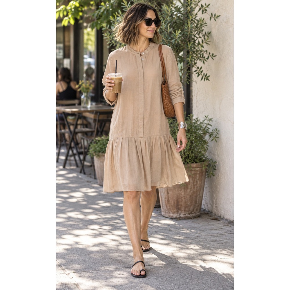Poetry Dress Boho Tiered Flowy Tan Lagenlook Minimalism 12 Earthy Neutral Dress